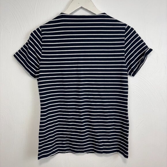 Nautica Striped T-Shirt Navy Blue White Short Sleeve Pullover Casual Grommets M - Picture 4 of 4